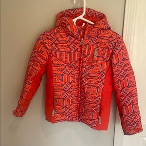 Spyder Orange and Blue Puffer Jacket with Hood